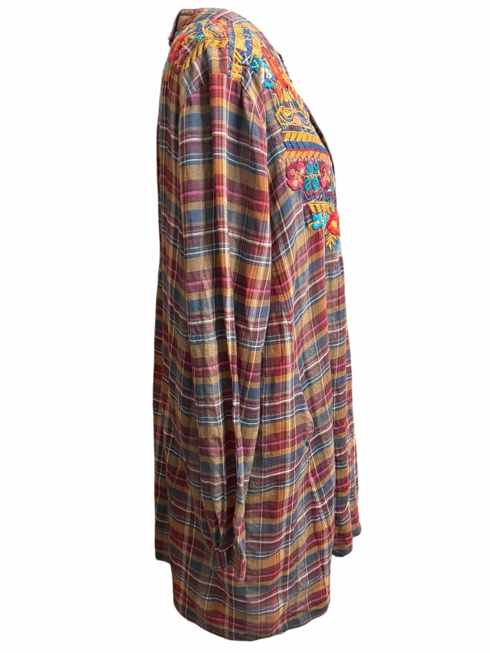 Johnny Was Plaid Embroidered Tunic Dress L Multicolor #7350 - Picture 4 of 11